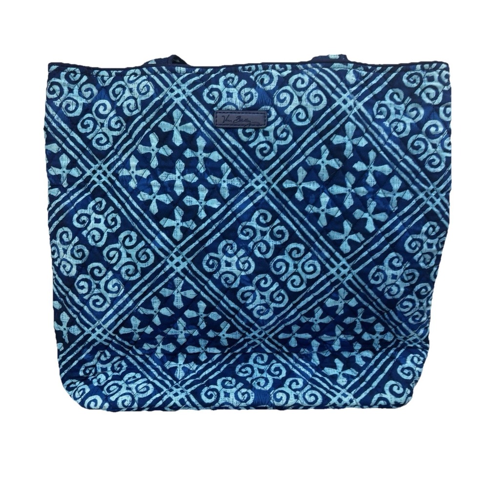 Vera Bradley Java Blue Quilted Tote‎ Messenger Bag Snap Top Shoulder Bag Purse
